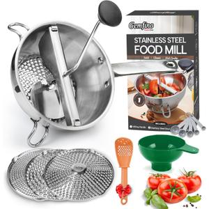 Stainless Steel Food Mills With 3 Milling Discs,Ergonomic design Of Rotary Food Mills For Tomato Sauce,Potatoes,Jams,Stainless Steel Handle and Dishwasher Safe,Includes Multifunctional Spoon (B-Silver/Orange Spoon)
