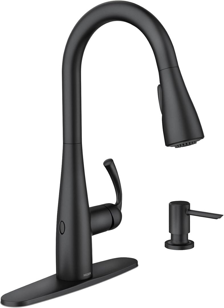 Moen Essie Matte Black MotionSense Wave One-Handle Touchless Kitchen Faucet with Pulldown Sprayer and Soap Dispenser, 87014EWBL