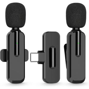 MAYBESTA Wireless Mini Microphone for iPhone 15 - Bluetooth Lavalier Android Mic for YouTube Video Recording, Clip-on USB C Phone Microphones for Tiktok Vlog Livestream Podcast (Black for USB C)
