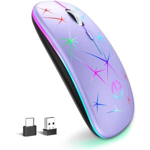 TaIYanG Wireless Mouse, 2.4G Portable Optical Quiet RGB Mouse with USB Receiver and Type C Adapter, 3 Adjustable DPI Levels, Wireless Computer Mice for Laptop, Computer, PC, MacBook, Desktop (Purple)