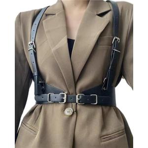 Punk Womens Waist Belt Adjustable Suspenders Straps PU Leather Harness Belt (L(waist size:35.5"-42.5"))