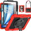 SEYMAC Case for iPad Air 11 Inch M4 / M3 / M2 (2026/2025 / 2024), Heavy Duty Shockproof Protective Case with Screen Protector, 360 Rotating Stand and Hand/Shoulder Strap, Red