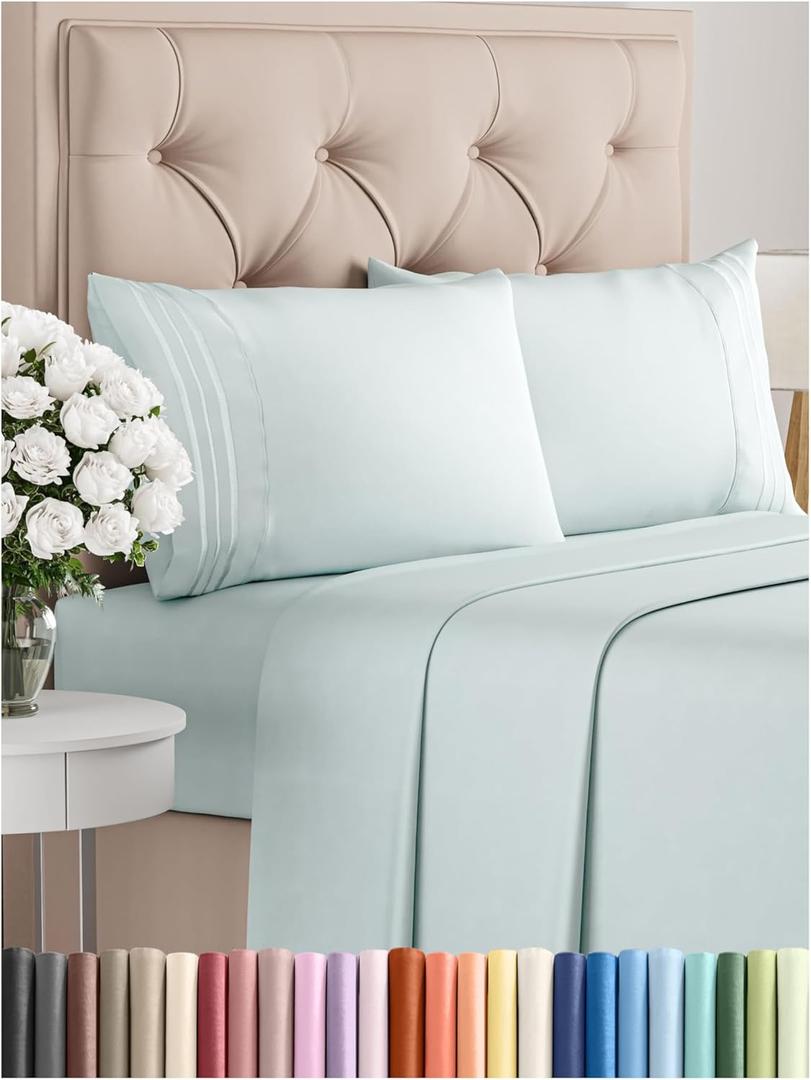 Queen Size 4 Piece Sheet Set - Comfy Breathable & Cooling Bed Sheets Set - Hotel Luxury Bedding for Women, Men, Kids, Teens, Boys & Girls - Deep Pockets, Ultra-Soft, Wrinkle Free - Oeko-Tex - Ice Blue Queen Size 4 Piece Sheet Set - Comfy Breathable & Cooling Bed Sheets Set - Hotel Luxury Bedding for Women, Men, Kids, Teens, Boys & Girls - Deep Pockets, Ultra-Soft, Wrinkle Free - Oeko-Tex - Ice Blue