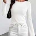 BTFBM Long Sleeve Shirts for Women 2026 Spring Y2K Clothes Casual Boat Neck Bell Sleeve Fitted Fall Going Out Tops(White, Small)