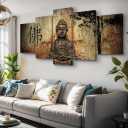 Youkiswallart Buddha Wall Art for Living Room Large 5 Piece Zen Photo Picture HD Canvas Print Paintings for Yoga Room Home Decor Modern Artwork Wooden Framed Ready to Hang Decorations
