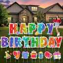 25 Pcs Extra Large 19.7 Inch Happy Birthday Yard Signs with Solar LED Light Glitter Rainbow Birthday Lawn Signs with Metal Stakes Waterproof Outdoor Decorations for Garden Party