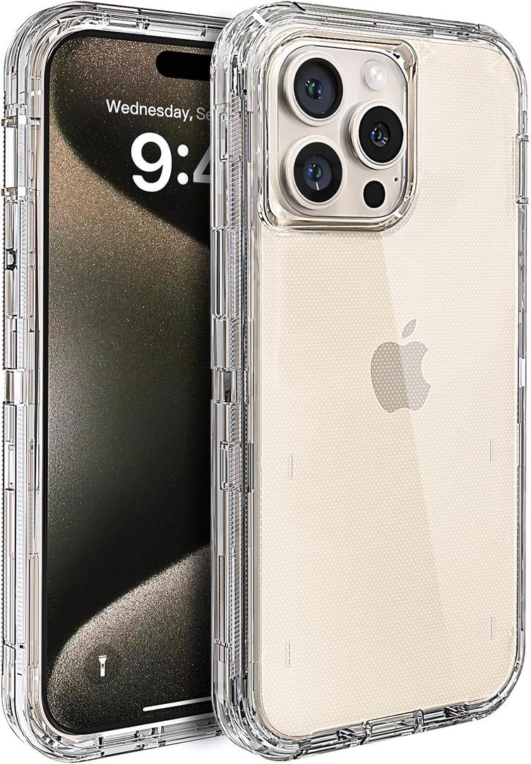 MAXCURY for iPhone 15 Pro Max Clear Case, Full Body Protection Heavy Duty Shock Absorption 3 in 1 Silicone Rubber with Hard PC Phone Case Cover for 15ProMax, No Buit in Screen Protector, No MagSafe