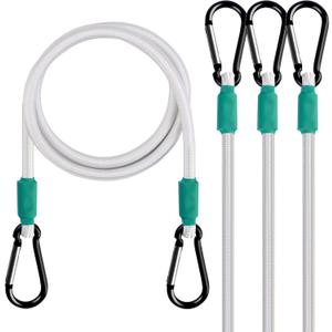 Bungee Cord with Carabiner 24 inch White Heavy Duty, 4-Piece, 5/16 inch Diameter Cord with White Nylon Fiber, UV Resistant
