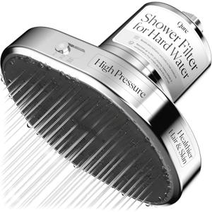 Qure Shower Filter Head for Hard Water, healthier Hair, Skin & Nails, Reduces 99% Chlorine, High Pressure Showerhead, Improve your Beauty and Skincare Routine, Dermatologist-approved - Silver