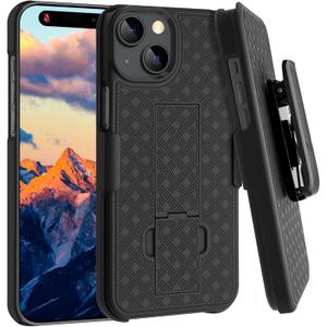 Fingic Case for iPhone 15 Case,iPhone 15 Belt Clip Holster Cases Slim Combo Shell with Kickstand Swivel Belt Clip Holster Rugged Shockproof Antiscratch Protective Cover for iPhone 1 5 6.1 inch(Black)