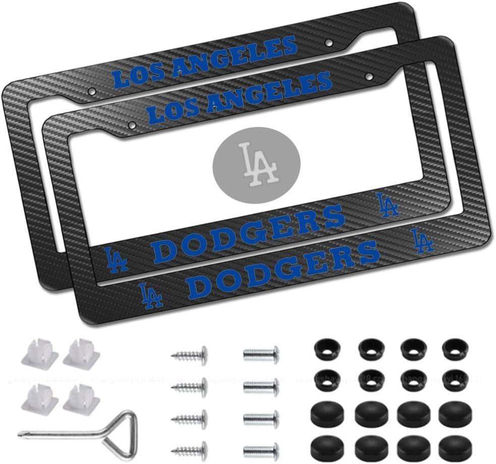 2Pack Carbon Fiber License Plate Frames for Dodgers, Black Aluminum Front & Rear Car Tag Holder Cover, Heavy Duty License Plate Bracket Car Accessories