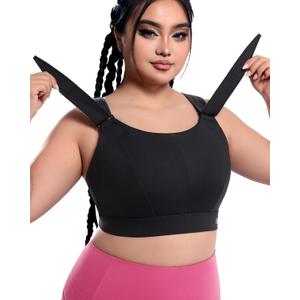 Adjustable High Impact Sports Bras Molded Cup Plus Size Bra for Large Bust Women Running Workout Gym Fitness, Large