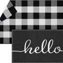 Geelin 2 Pcs 30'' x 18'' Doormat 43'' x 27.5'' Buffalo Plaid Outdoor Rug Layered Front Door Mat Outside Entrance Welcome Door Mats for Indoor Outdoor(Hello)