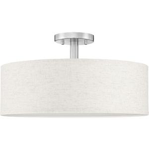 18 Inch Drum Brushed Nickel 4 Light Semi Flush Mount Close to Ceiling Light Fixture,Cream Fabric Shade for Bedroom,Living Room,Dining Room Hallway