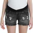 Foucome Maternity Jean Shorts Wide Elastic Band Maternity Shorts for Women Denim (Washed Black, S)