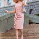 AISIZE Women's Pinup Vintage Ruffle Sleeves Cocktail Party Pencil Dress (Pink, M)