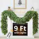 Cedar Christmas Garland with Lights for Mantle - Decorations 9 ft Realistic Lighted Faux Pine Garlands for Xmas Indoor Outdoor Prelit Decoration 9ft Garland for Door Stairs Railing Fireplace