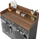 2-Tier Washer and Dryer Countertop with 2.75" H Guard,54" W x 27.5" D Laundry Countertop Cover with Non-Slip Pad, Large Space Laundry Topper for Folding Clothes Over Washer and Dryer-Dark Walnut
