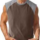 Minclouse Men's Casual Raglan Sleeves Tank Tops Sleeveless Crew Neck T Shirts Color Block Tees (M)