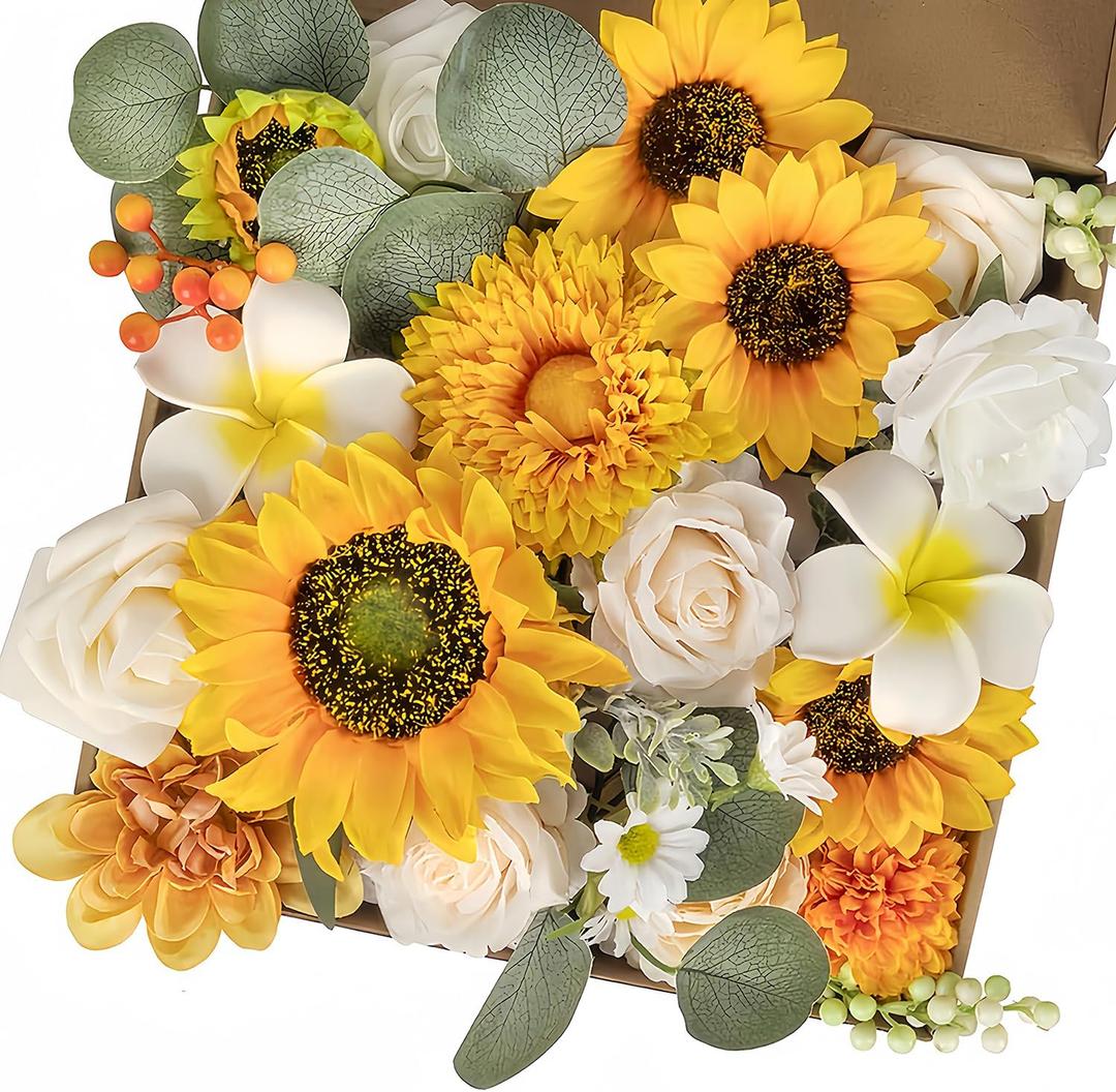 Multi Use Artificial Flowers Sunflowers Combo for DIY Centerpieces Arrangements Wedding Bridal Bouquet Table Chair Decor Candle Holder Baby Shower Cake Decor Flower Strips Home Dcor