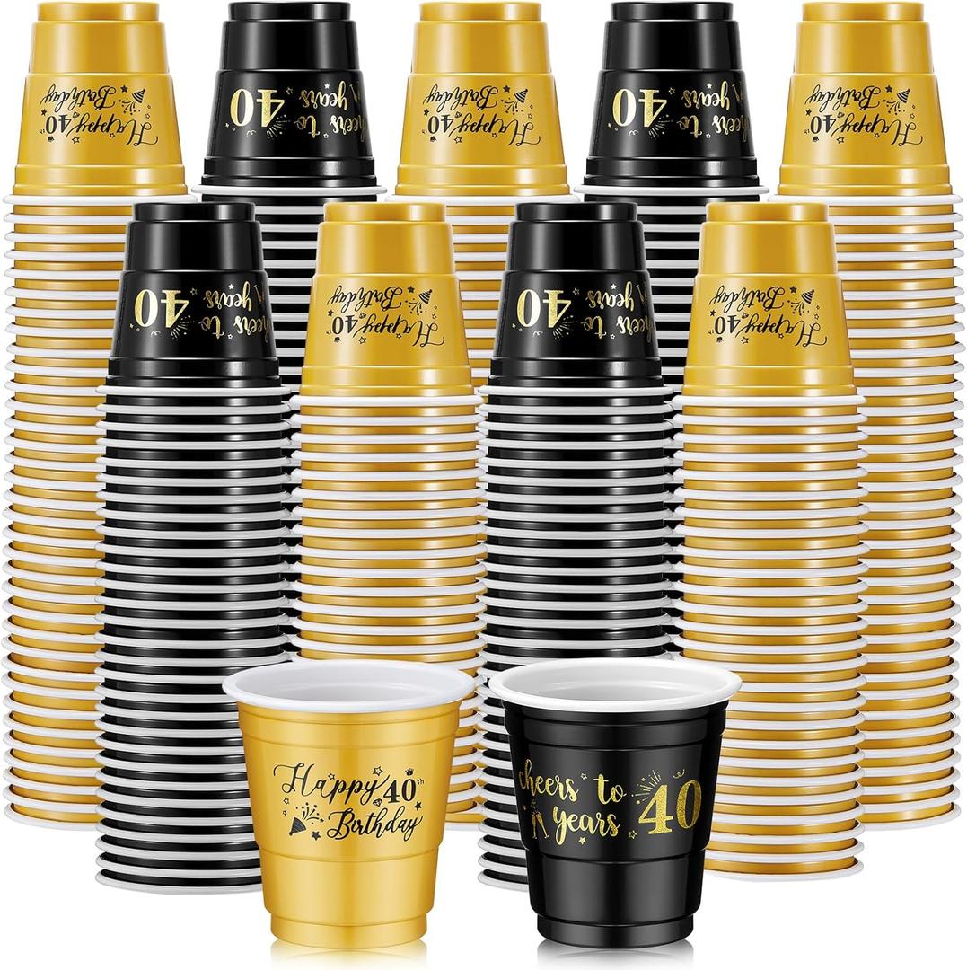 100 Pcs 40th Birthday Plastic Shot Glasses 2 oz Cheers to 40 Years Disposable Cups Bulk for Women Men Happy Birthday Anniversary Wedding Party Decorations Favors