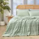 Cozy Bliss Seersucker Cooling Comforter King Size, Q-Max 0.4 Reversible Lightweight Cooling Blanket, Breathable Silk Smooth Summer Bedding Quilt for Hot Sleepers Night Sweats Sage Green