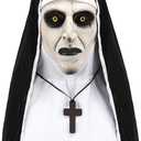 Nun Mask Scary Nun Costume, Scary Halloween Masks for Women, Realistic Creepy Latex The Nun Costume With Cross Pendant Necklace, Ideal for Cosplay Props Dance Masquerade, One Size Fit Most Women Girls