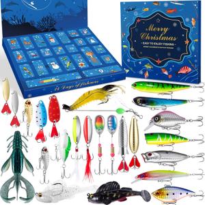 Fishing Advent Calendar 2025 Adult Men Teen Boys, 24 Days Christmas Countdown Calendar with Fishing Lures Set, Christmas Surprise Fish Gift