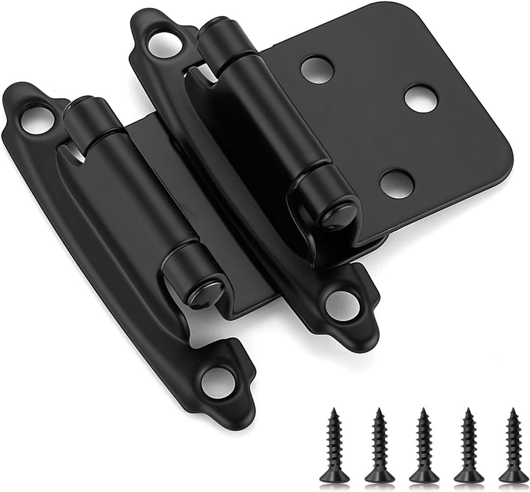 Ravinte 30 Pack (15 Pairs) 1/2" Overlay Cabinet Hinges, Self-Closing Semi-Concealed Face Mount, Matte Black Decorative Hardware with Door Bumpers for Kitchen & Cupboard Doors