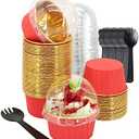 Large Cupcake Liners Baking Cups 50 Pack,LNYZQUS 5oz Foil Muffin Cups Muffin Tins,Disposable Ramekins Tins with Lids and Spoons,Cupcake Wrappers Holders for Wedding Bakery-Red in gold