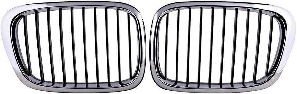 Pair Black Front Kidney Grille Grill Guard Compatible with 1997-2003 E39 520i 523i 525i 528i 530i 535i 540i M5 Chrome Frame (A14034)