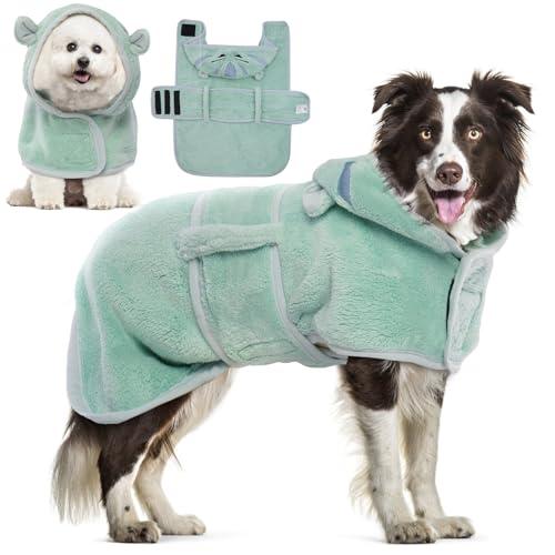DENTRUN Dog Robes for After Bath - Super Absorbent & Fast Drying Coat with Hood, Bathrobe Beach Essentials, Bath Towels for Drying Dogs Large, Bath/Beach/Swimming Quick Dry Towel Robe L