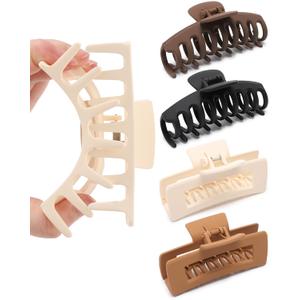 Lourny Silicone Hair Clips for Women, 4 PCS Non-Slip Strong Hold Flexible Cloud Claw Clips for Thin or Thick All-Day Comfort Large Hair Clips(White + Light Brown + Dark Brown + Black)