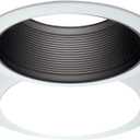HALO 6100BB 6" White Tapered Metal Baffle Recessed Trim with 2 White Rings, Narrow and Wide, Black