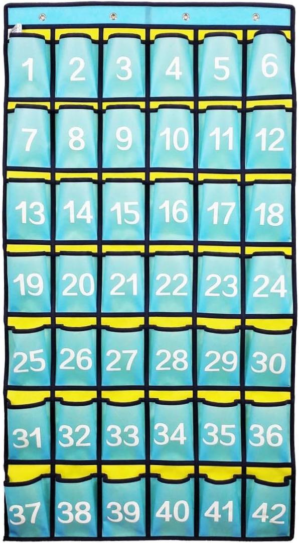 Numbered Classroom Pocket Chart Hanging Organizer for Cell Phones Calculator Holders (42 Pockets)