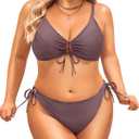 Daci Women's Plus Size Triangle Bikini Set, Sexy Tie Front Two-Piece Swimsuit (Brown)