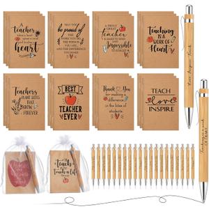 Jutom 30 Sets Teacher Appreciation Gifts Bulk Inspirational Kraft Notepads Small Notebooks Journal Motivational Bamboo Ballpoint Pen with Organza Bag for Best Ever Teacher Thank You Gifts