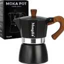 Mongdio Stovetop Espresso Maker Moka Pot, Cuban Coffee Maker Stove top coffee maker Moka Italian Espresso Greca Coffee Maker Brewer Percolator, 3 Espresso Cups, 5 oz - Black