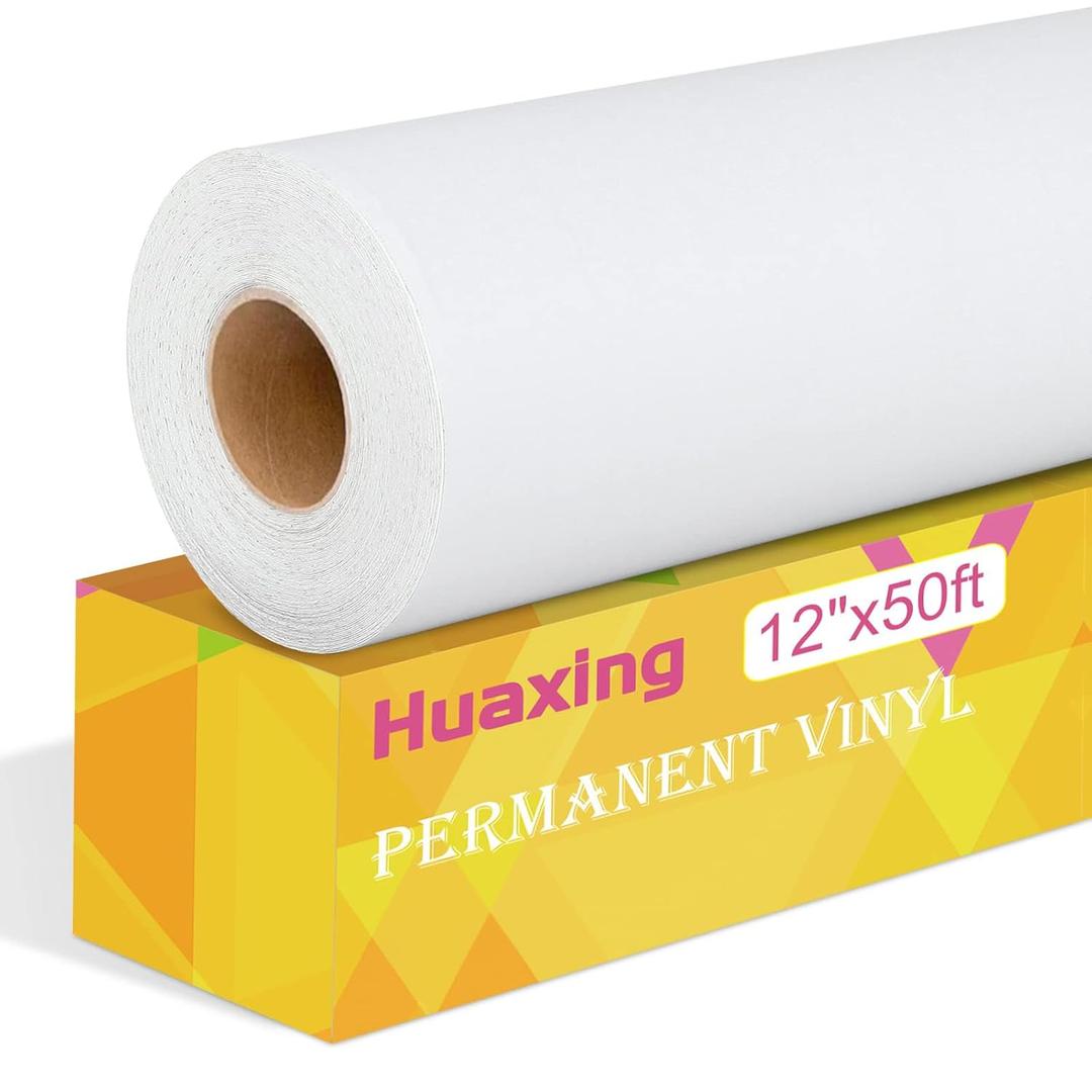 Matte White Permanent Vinyl, 12" x 50FT Permanent Adhesive Vinyl Roll for All Cutting Machines, Signs, Craft Die Cutters