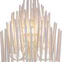 TOCHIC Modern Farmhouse Chandelier for Dining Room 21", Small Vintage White Wood Chandeliers Light for Living Room, Rustic Pendant Lighting Fixture Ceiling Hanging for Foyer Bedroom Entryway