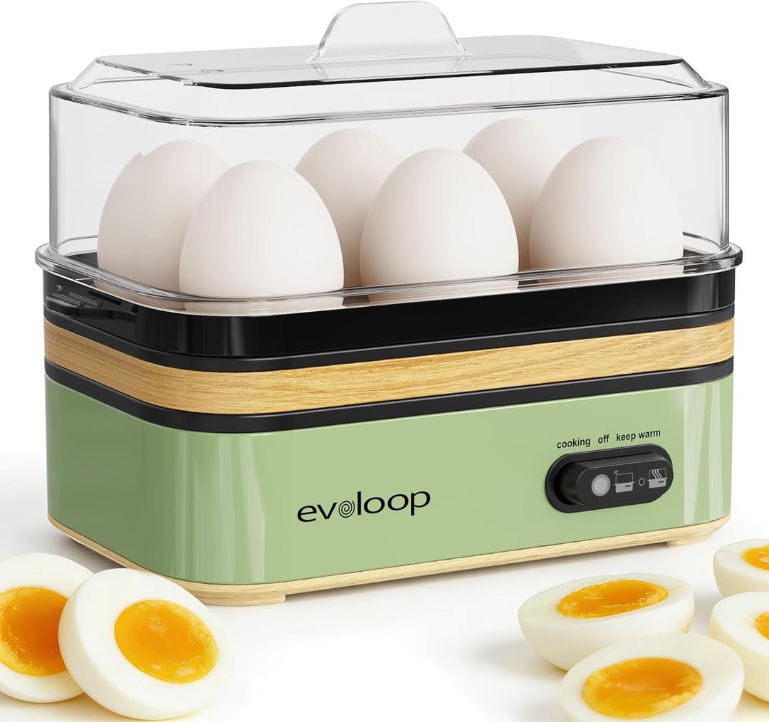 Evoloop Rapid Egg Cooker Electric 6 Eggs Capacity, Soft, Medium, Hard Boiled, Poacher, Omelet Maker Egg Poacher With Auto Shut-Off, BPA Free (Green)