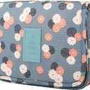 L&FY Hanging Travel Toiletry Bag Women's Cosmetic Organizer Makeup Case Pouch Men's Shaving Kits With Handle (Blue Flower)