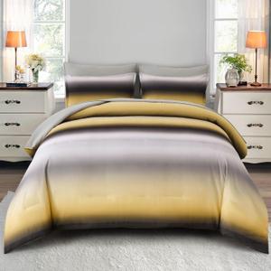 Dinjoy Boho Striped Ombre Yellow Comforter Set Full Size Gradient Yellow Grey Bedding Set for Teen Men Women 7 Pieces Bed in A Bag Bed Set with Comforter, Sheets, Pillowcases & Shams