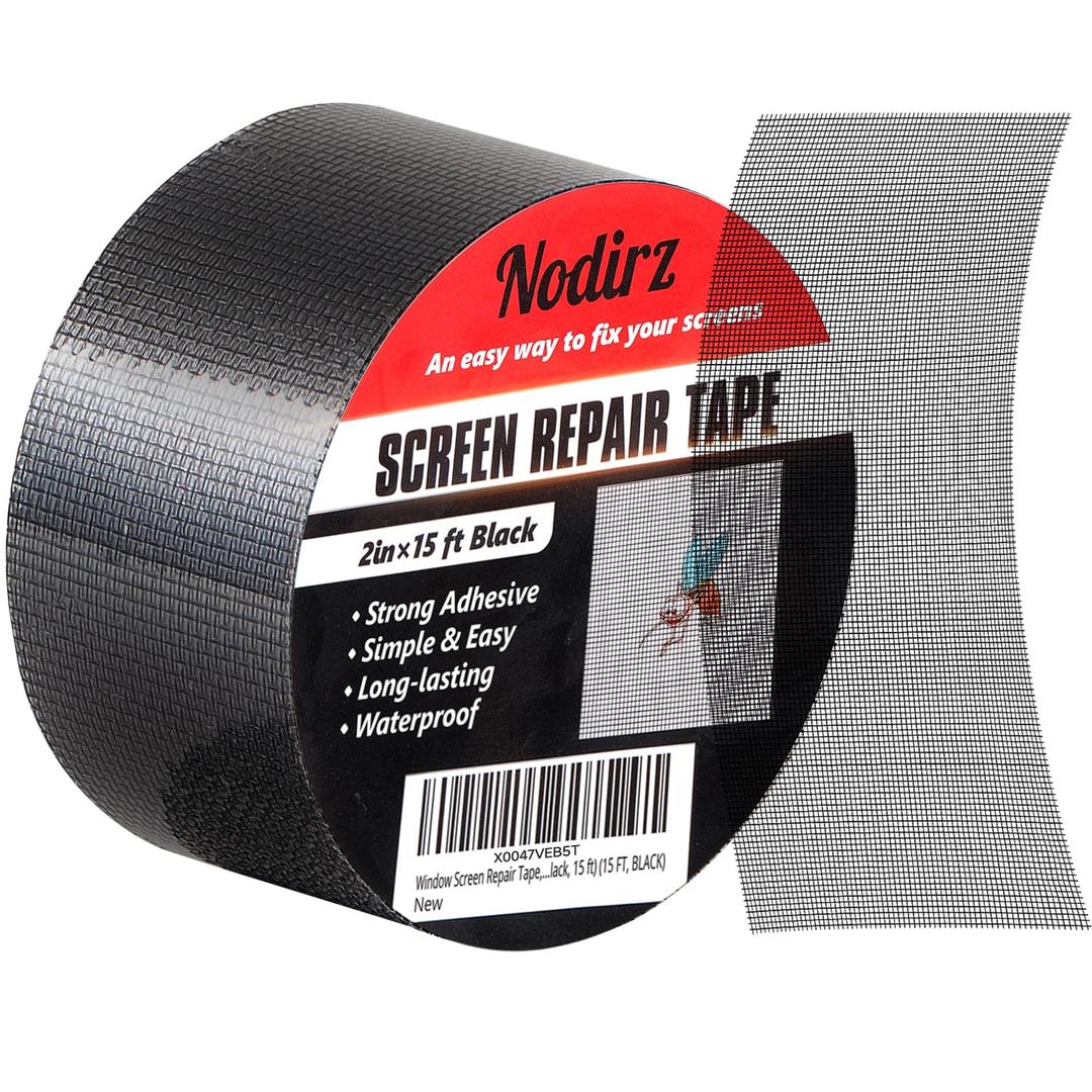 Window Screen Repair Tape, 2 in X 15 FT (180IN) Screen Repair Kit for Windows or Doors, Strong Adhesive Screen Patch Repair Kit Mesh Repair (Black, 15 FT)