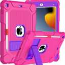 BMOUO Case for iPad 9th 8th 7th Generation (iPad 10.2 inch, 2021/2020/2019), Shockproof Protective iPad 10.2 Case with Built-in Stand/Pencil Holder, Magenta