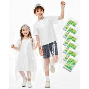 Hitituto Rain Ponchos Family Pack Kids 6/12/24 Pack Disposable Poncho with Hood, Clear & Assorted Colors, Home Survival Kits (One Size)