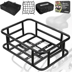 RAYMACE Rear Rack Bike Basket with Cargo Net and Liner Large Bicycle Basket Perfect Mount for Electric Bike, 18.2*13*6"