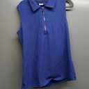 XIEERDUO Womens Summer Tops V Neck Collared Shirts Dressy Casual Ribbed Tank Top with Zipper Loose Fit (Medium, Blue)
