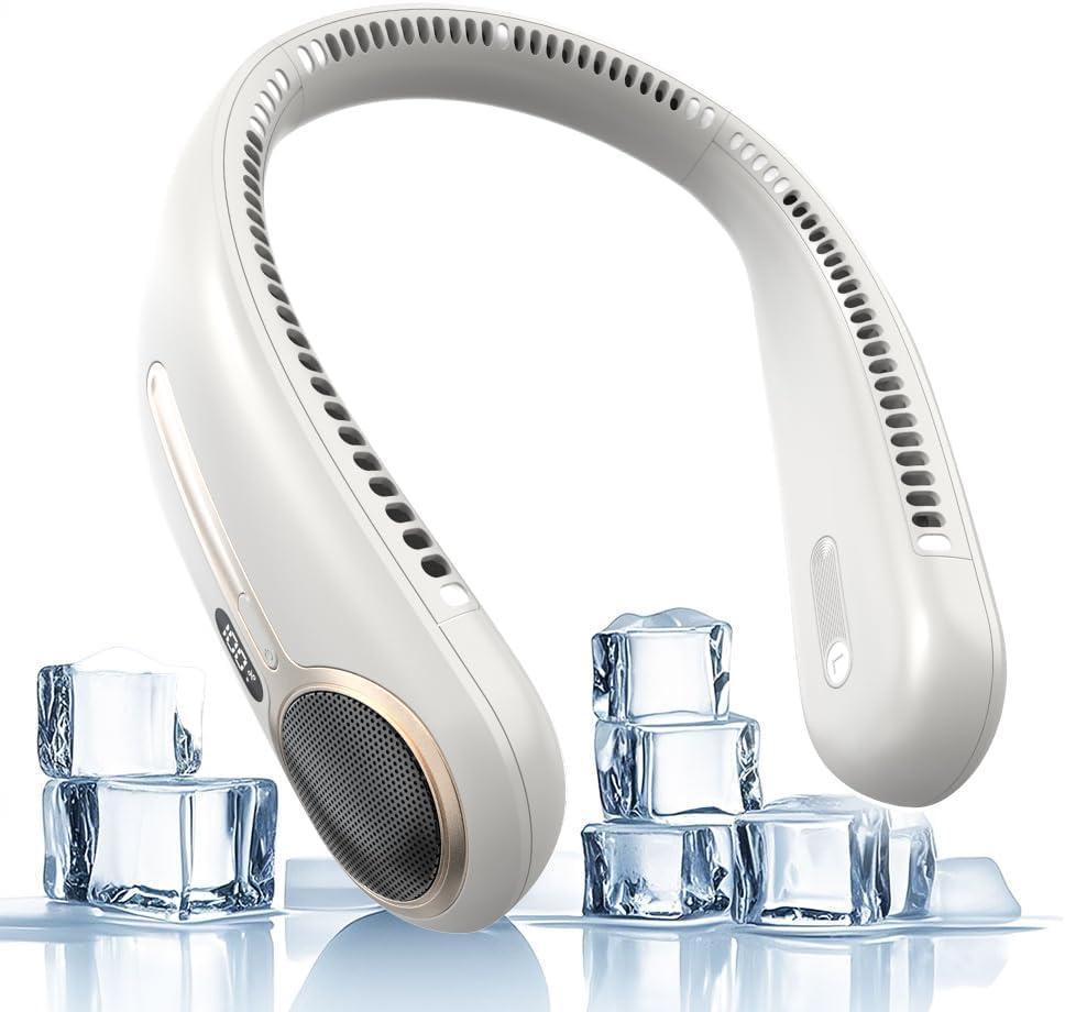 Portable Neck Fan,Hands Free Personal Wearable Bladeless Fan,6000mAh USB Rechargeable,360 Cooling,LED Display,4-Speeds,Birthday Gifts for Men Women Dad Mom,Fathers Day,Mothers Day Gifts (Light grey)