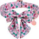 Valentine's Day Dog Collar with Bow Tie, Pink Cotton Collar with Metal Buckle, S, Neck 10-16in